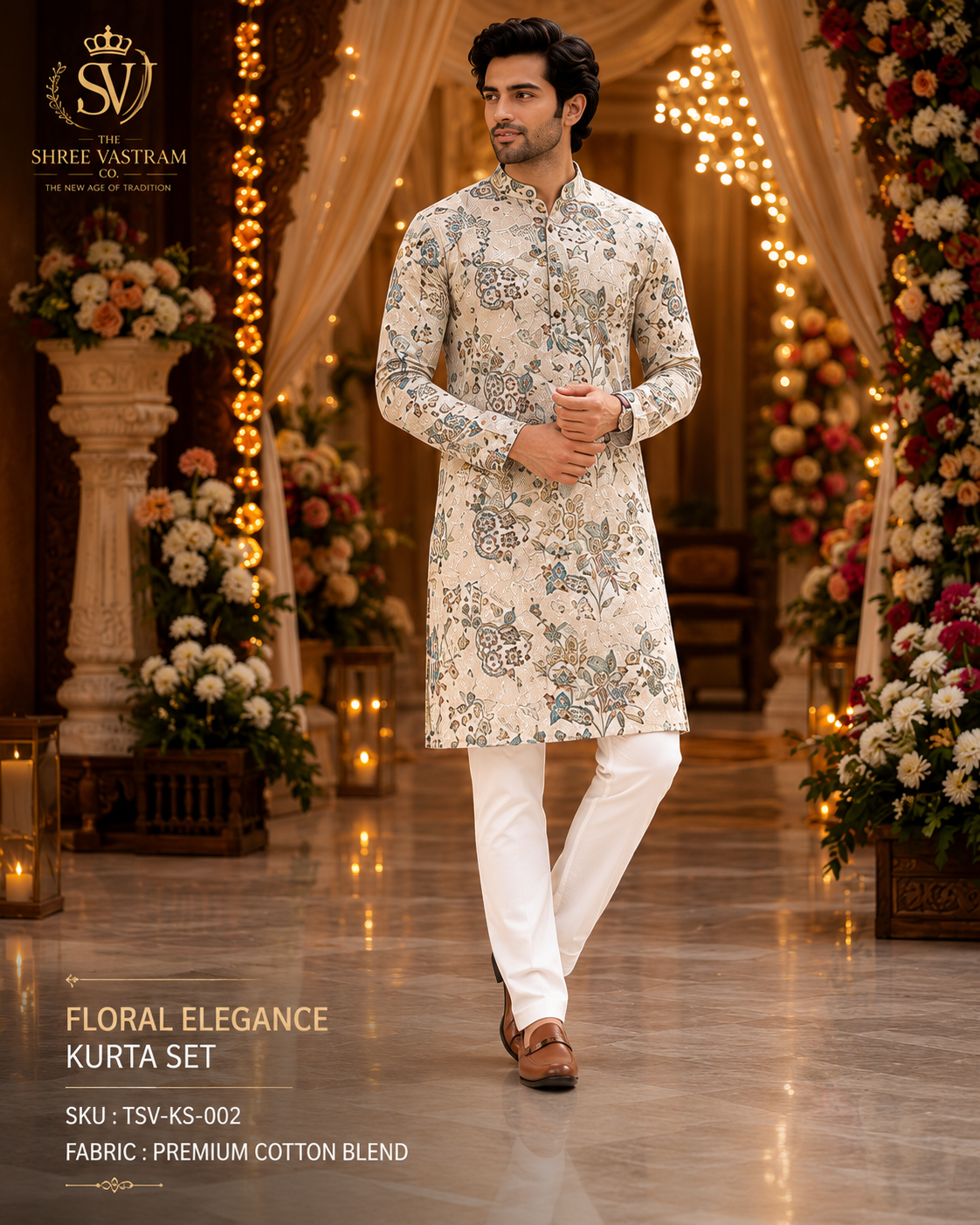 ShreeVastram Radiant Azure Floral Batik Kurta Set